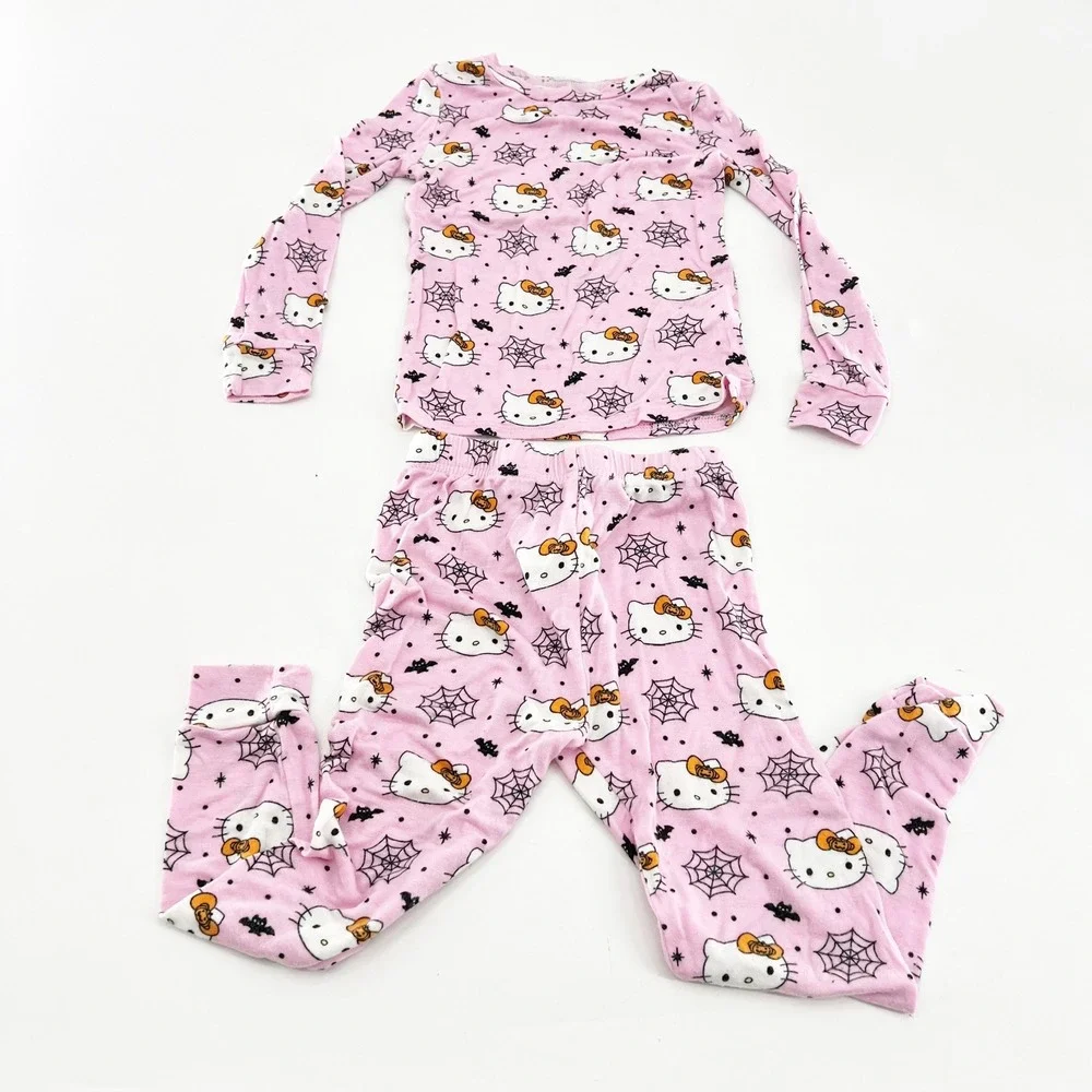 Hello Kitty Sanrio Halloween Pink Pajama Set Toddler 3T Spooky Pumpkin Bats PJs